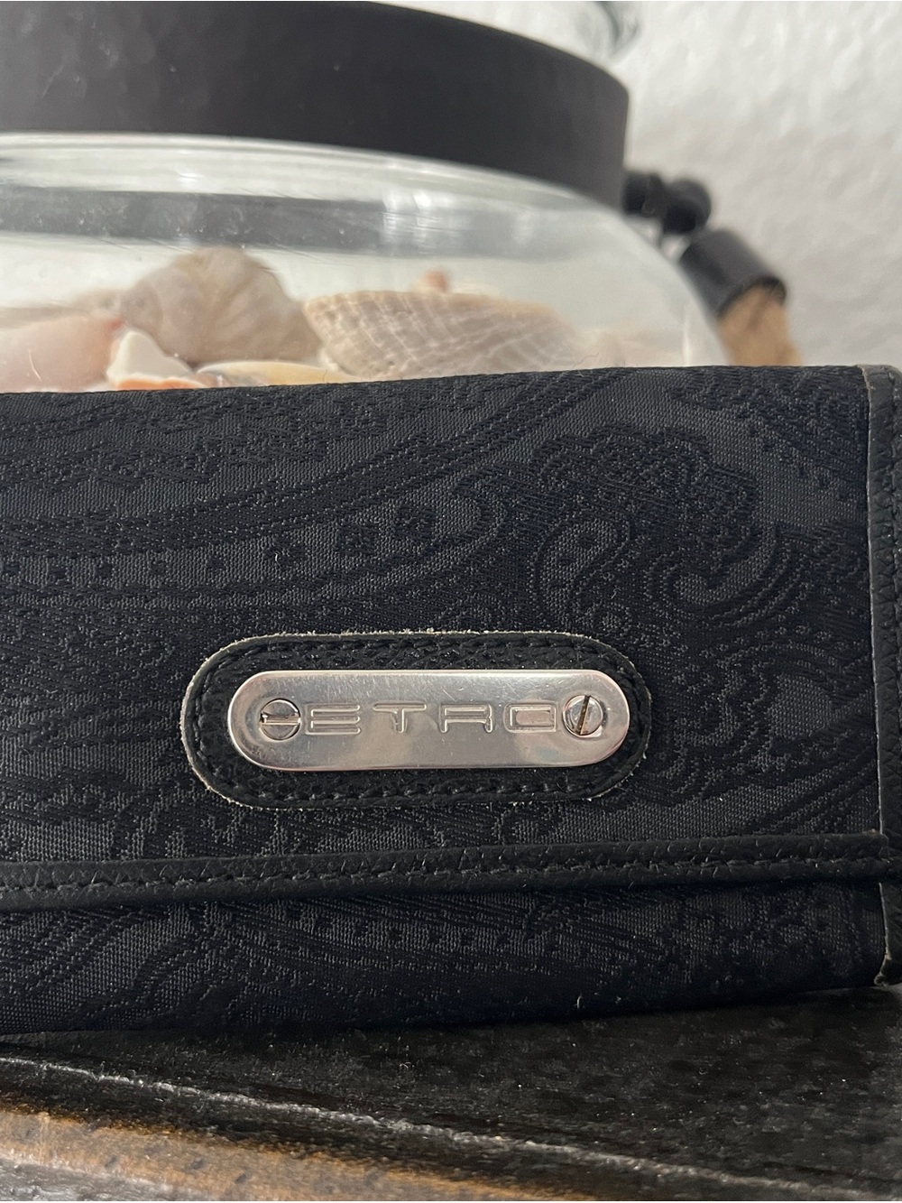 Etro Black Paisley Card & Key Holder with Silver Logo Plate